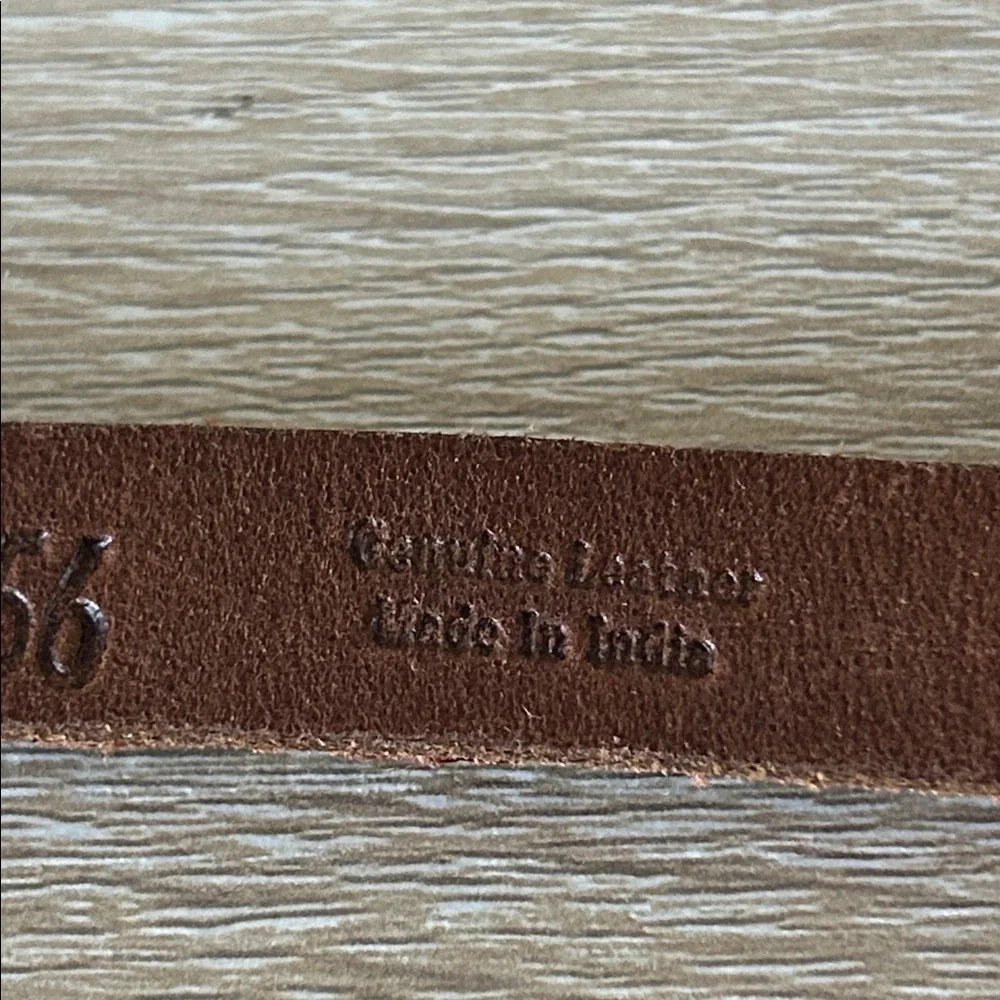 Motif 56 Seed Bead Covered Thin Leather Belt with Brass Rectangle Buckle - Large
